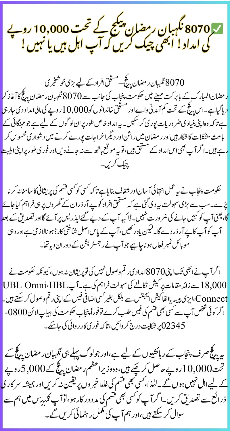 8070 Nigahban Ramzan Package 10000 Payment Process Started Check Details