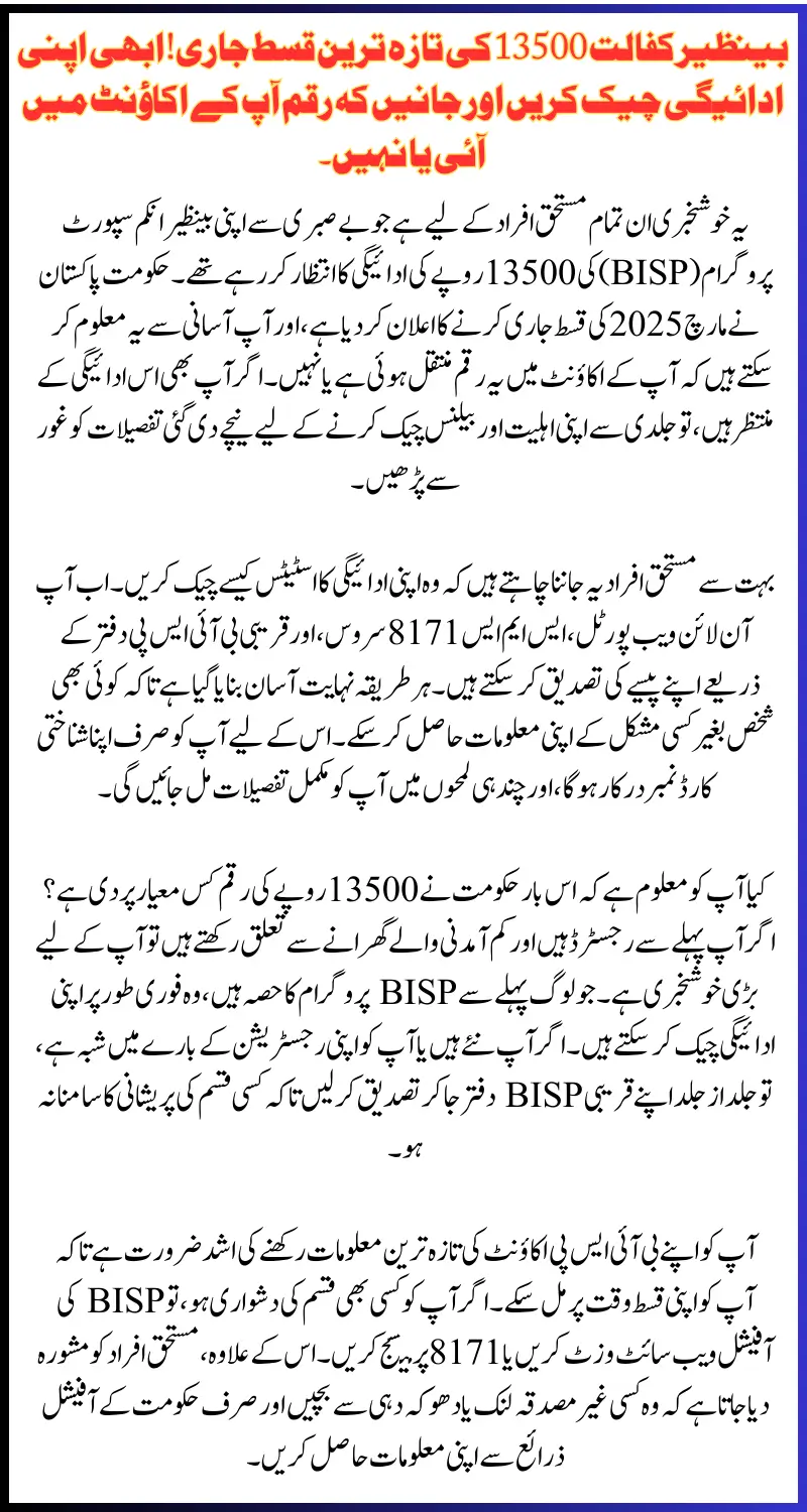 BISP 13500 Payment Check Online May 2025 – Verify CNIC & Track New Installment in Seconds
