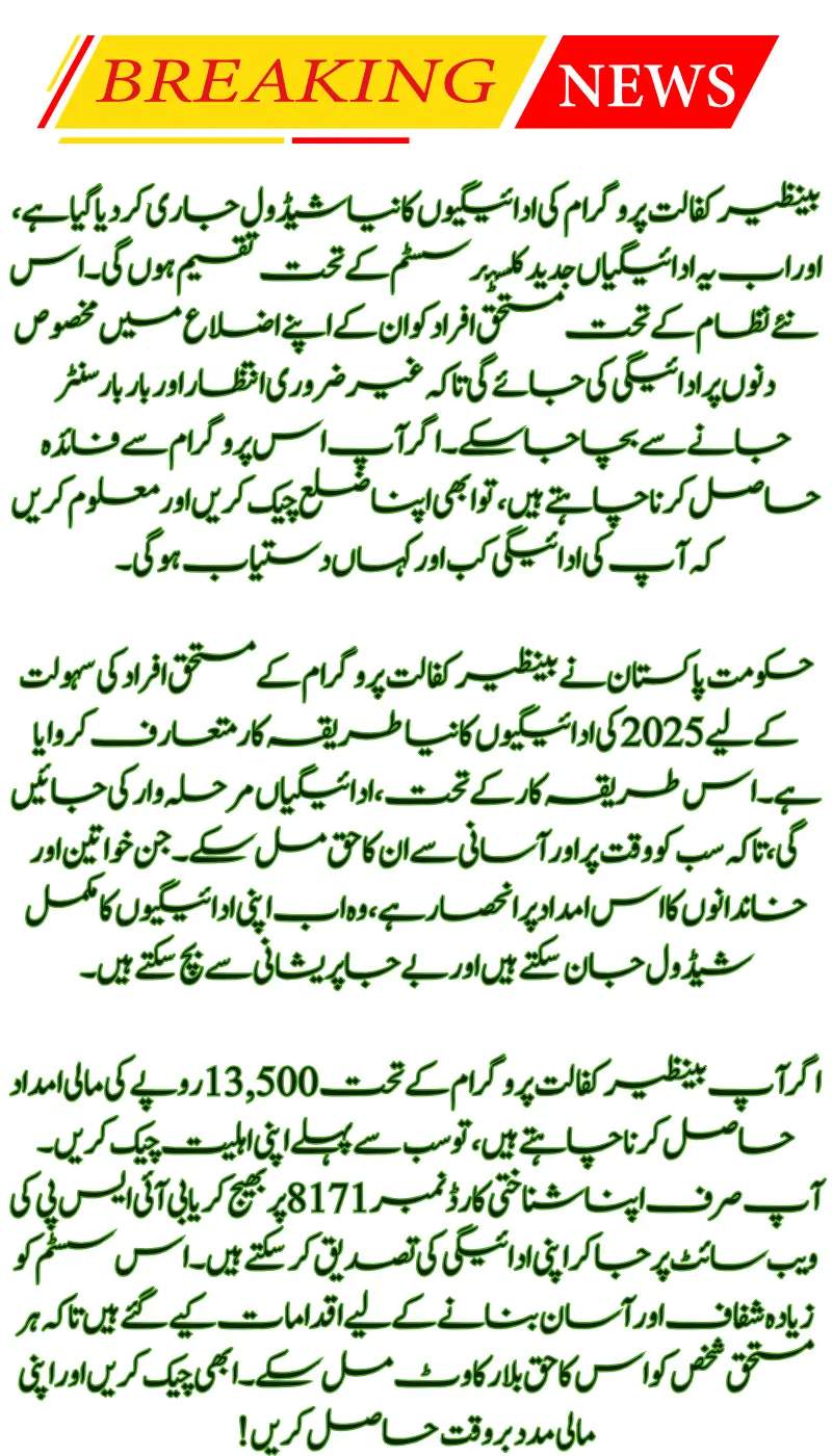 Benazir Kafalat Program Announces April 2025 Cluster-Wise Payment Distribution Schedule