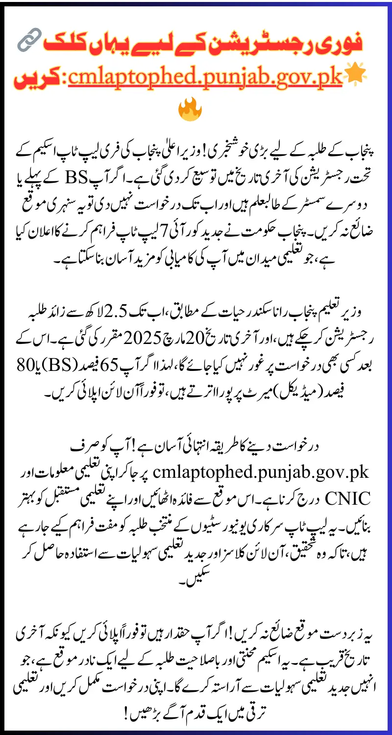 Breaking: CM Punjab Extends Free Laptop Scheme Deadline – Apply Now Before It’s Too Late!