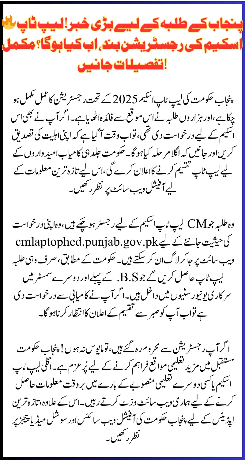 CM Punjab Laptop Scheme 2025 Registration Closed – What’s Next for Students?
