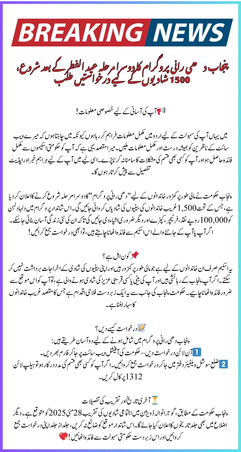 Punjab Dhi Rani Program Second Phase: 1,500 Couples to Get Rs 100,000 Cash, Gifts & Free Mass Marriages – Apply Now!