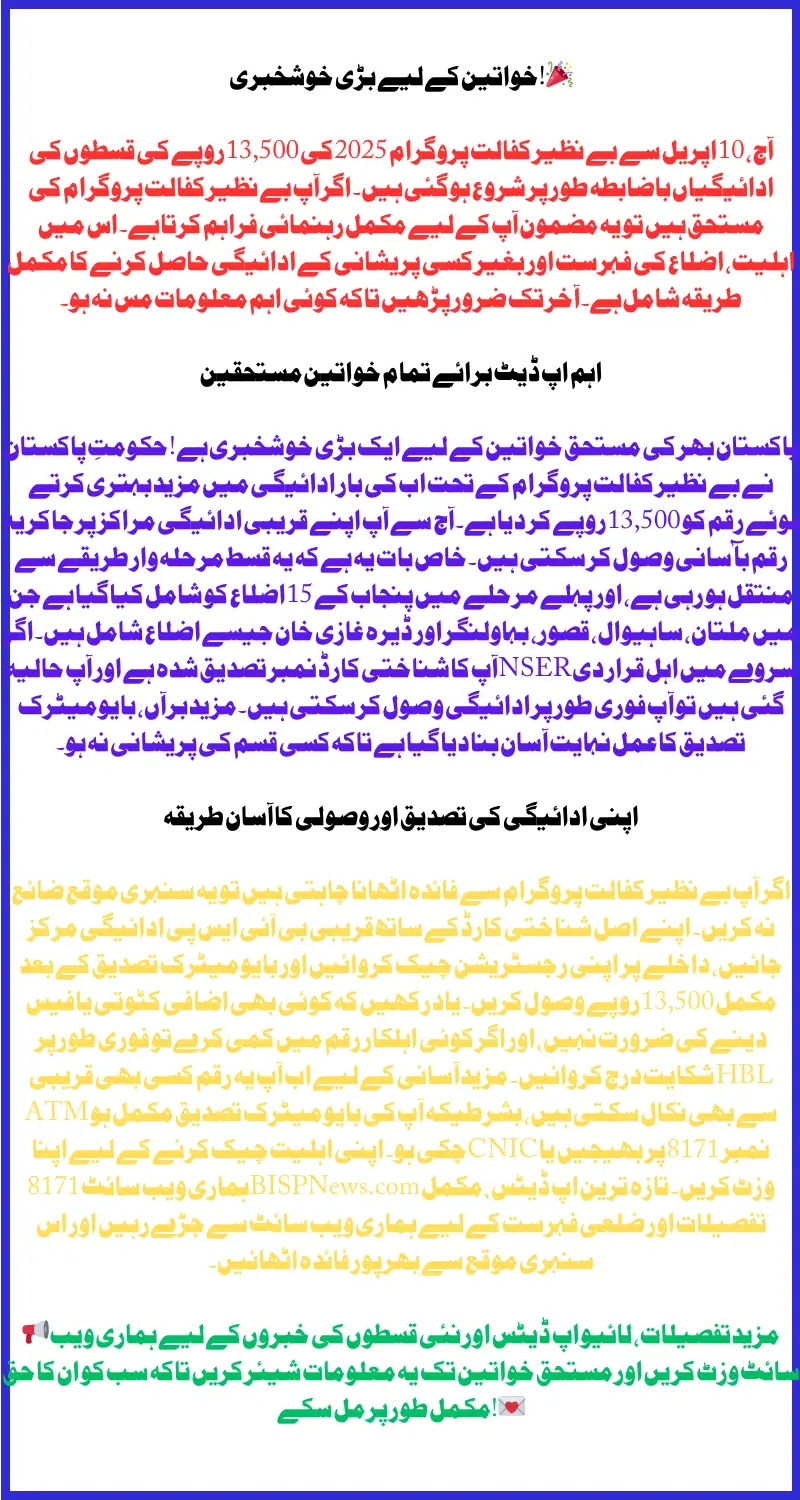 Benazir Kafalat 13500 Payment Starts Today | 8171 Complete Guide for April 2025