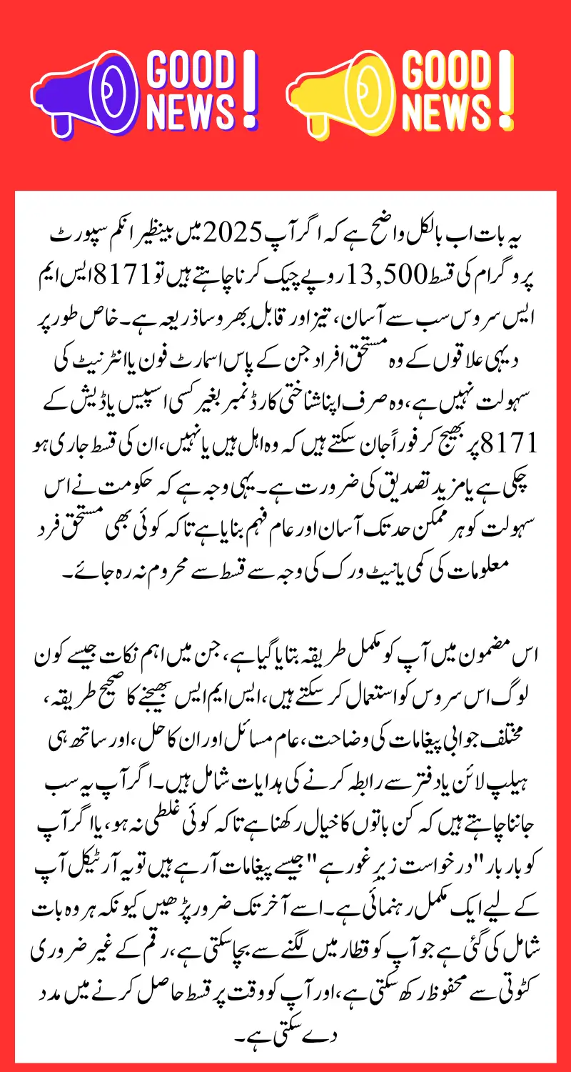 How to Use BISP 8171 SMS Service to Check 13500 Payment Status – Complete Guide